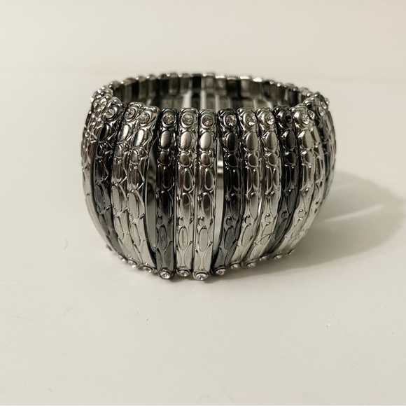 Gunmetal and Silver Tone Stretch Cuff Bracelet - Picture 8 of 14